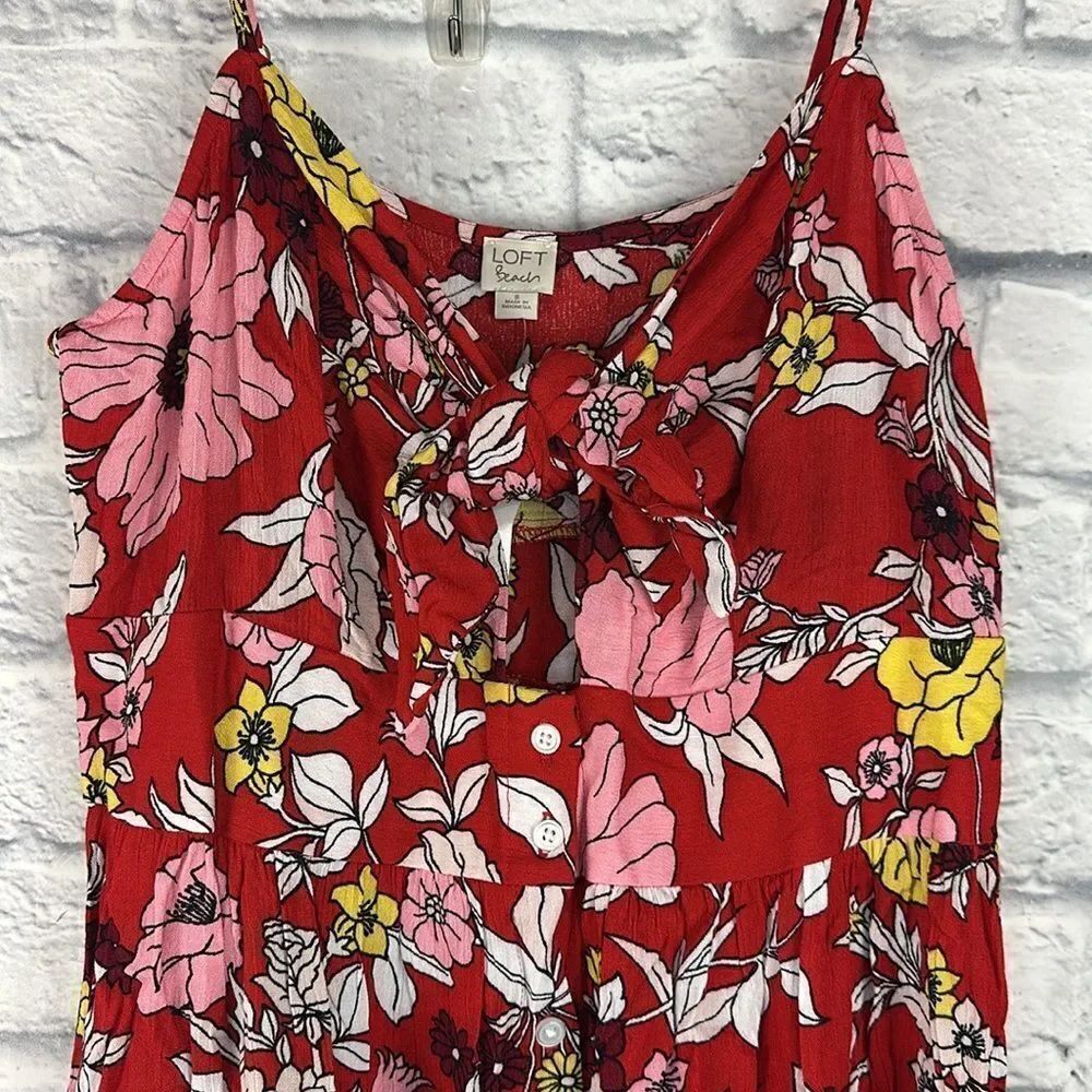 Loft Beach Red Floral Spaghetti Strap Dress NWT Size 8